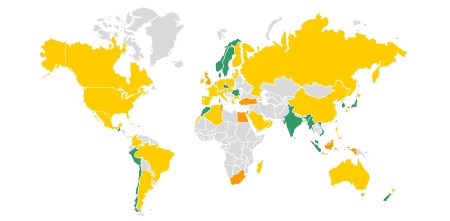 Mappa distribuzione del rischio del settore agroalimentare nel mondo nel primo trimestre 2019