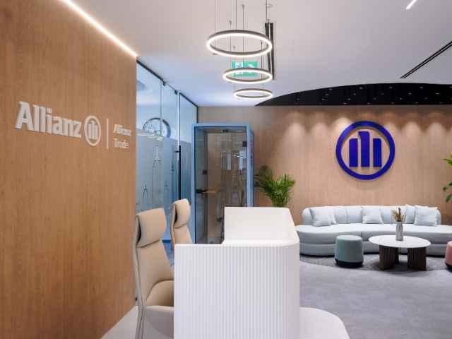 Wide angle image of Allianz Trade Middle East Limited Office in DIFC. Showing entrance.