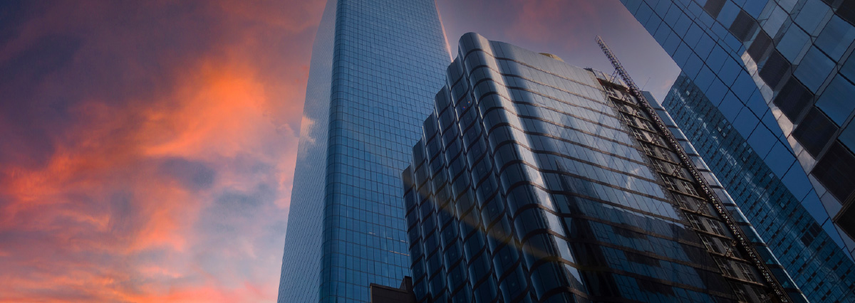 view of corporate glass buildings