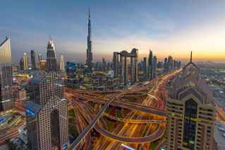 Dubai Downtown Skyline at sunset 