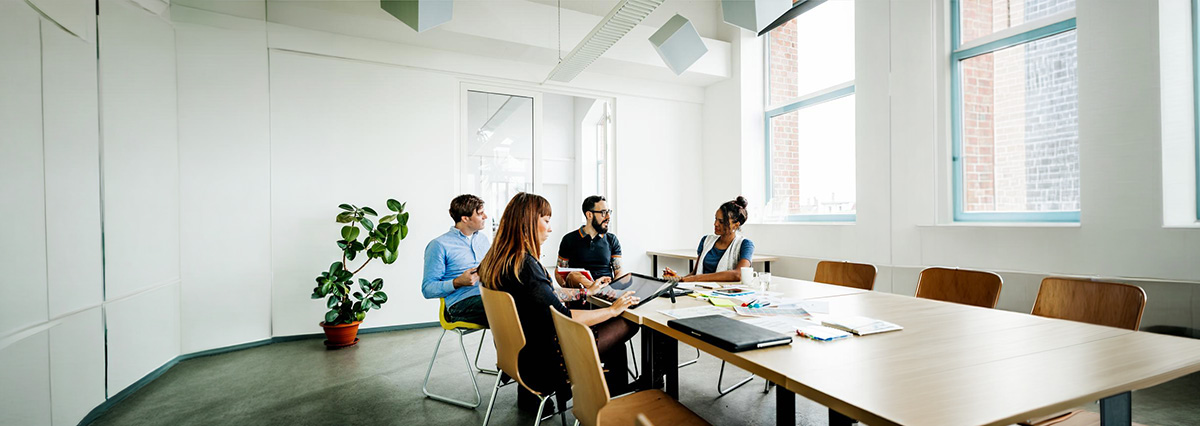 An image showing a group of people discussing on how to control financial risks