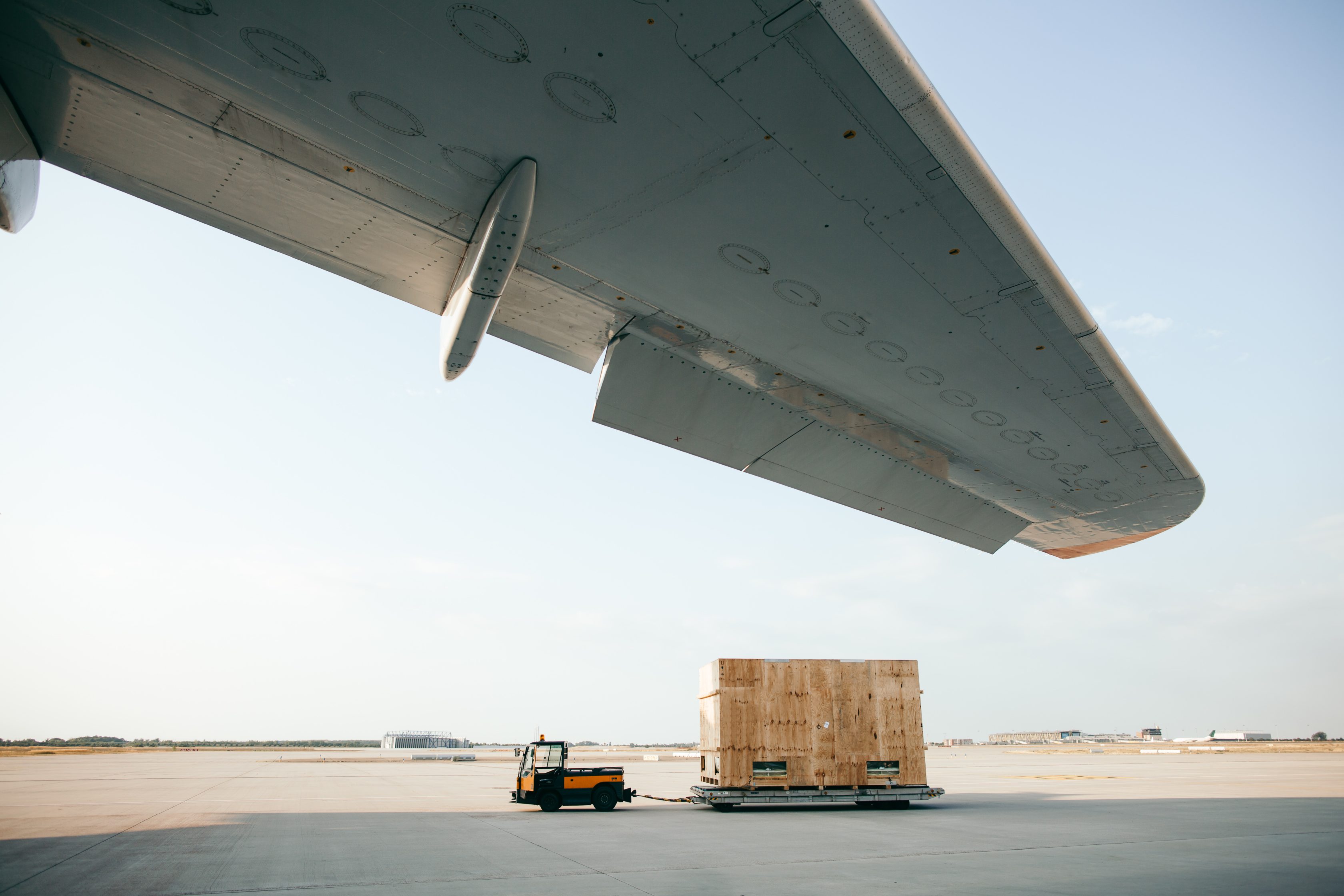 airplane wing on runway