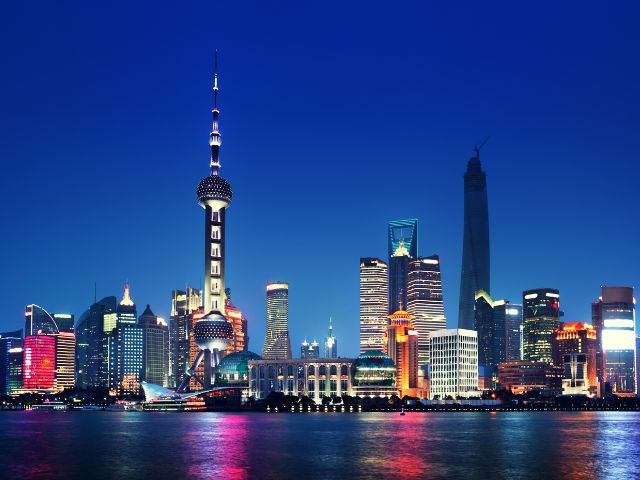 Vista di Shangai di sera